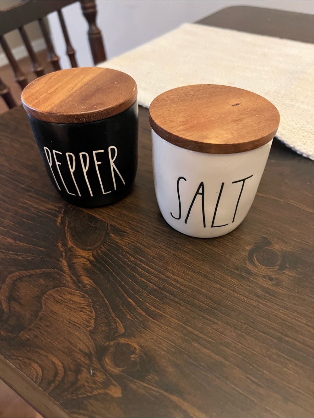 Rae Dunn Salt & Pepper Ceramic Jars with Wooden Lids
